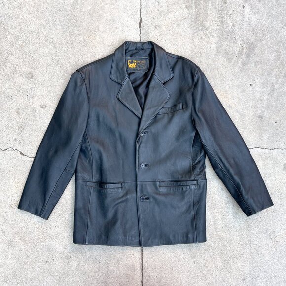 Vintage Other - Vintage 90s Y2K Men's Sergio Vadducci Black Leather Blazer Jacket Size Large